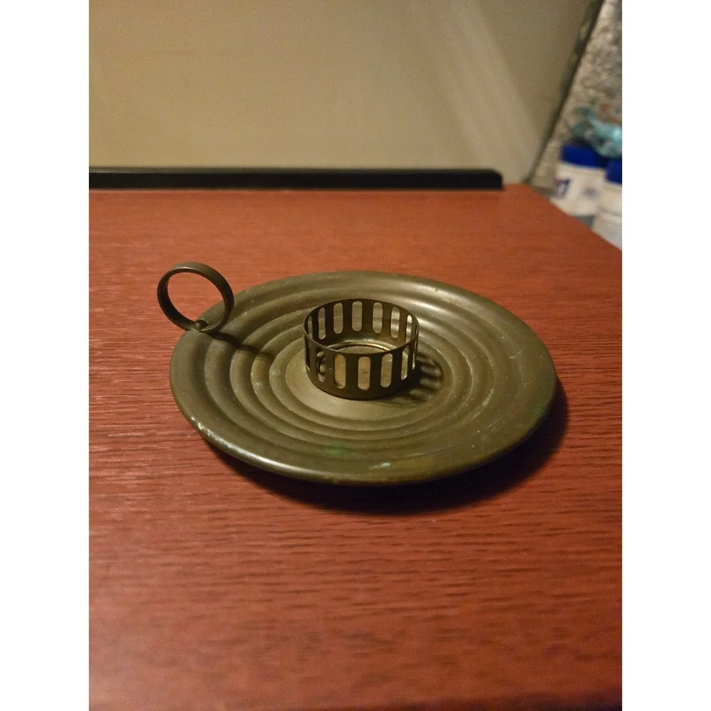 Vintage Dart Craftsman Corp NY Brass Chamberstick Candle‎ Holder Saucer